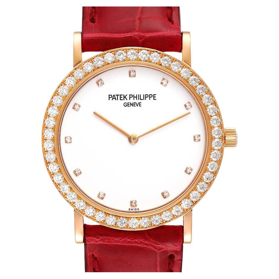 Patek Philippe Calatrava Rose Gold Silver Dial Diamond Watch 5006 Papers For Sale