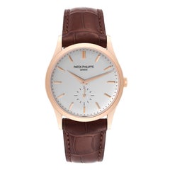 Patek Philippe Calatrava Rose Gold Silver Dial Mens Watch 5196