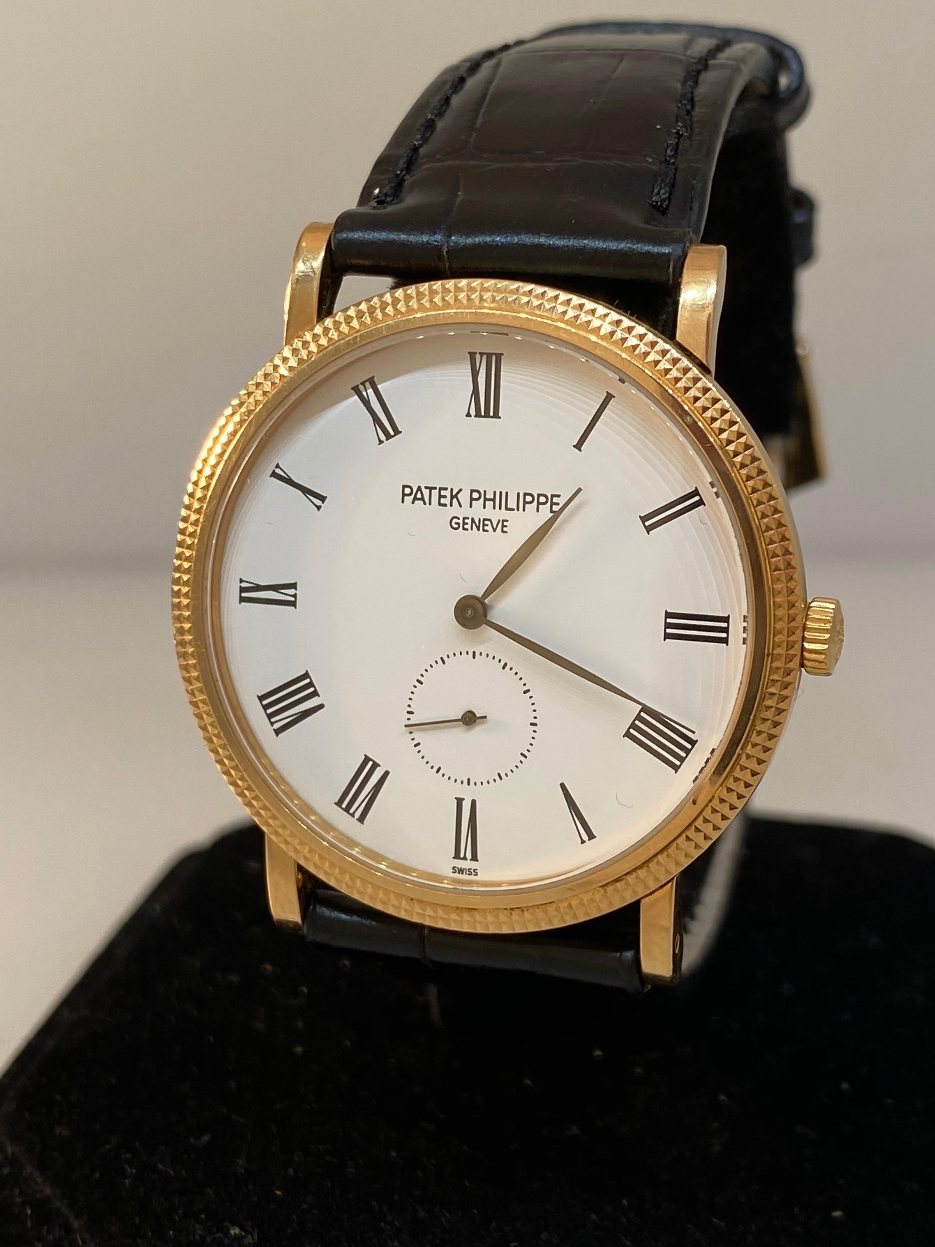 Patek Philippe Calatrava Men's Watch

Model Number: 5119R

100% Authentic

Pre-Owned in Excellent Condition

Comes with original Patek Philippe papers and generic watch box

18 Karat Rose Gold Case

Scratch Resistant Sapphire Crystal

White