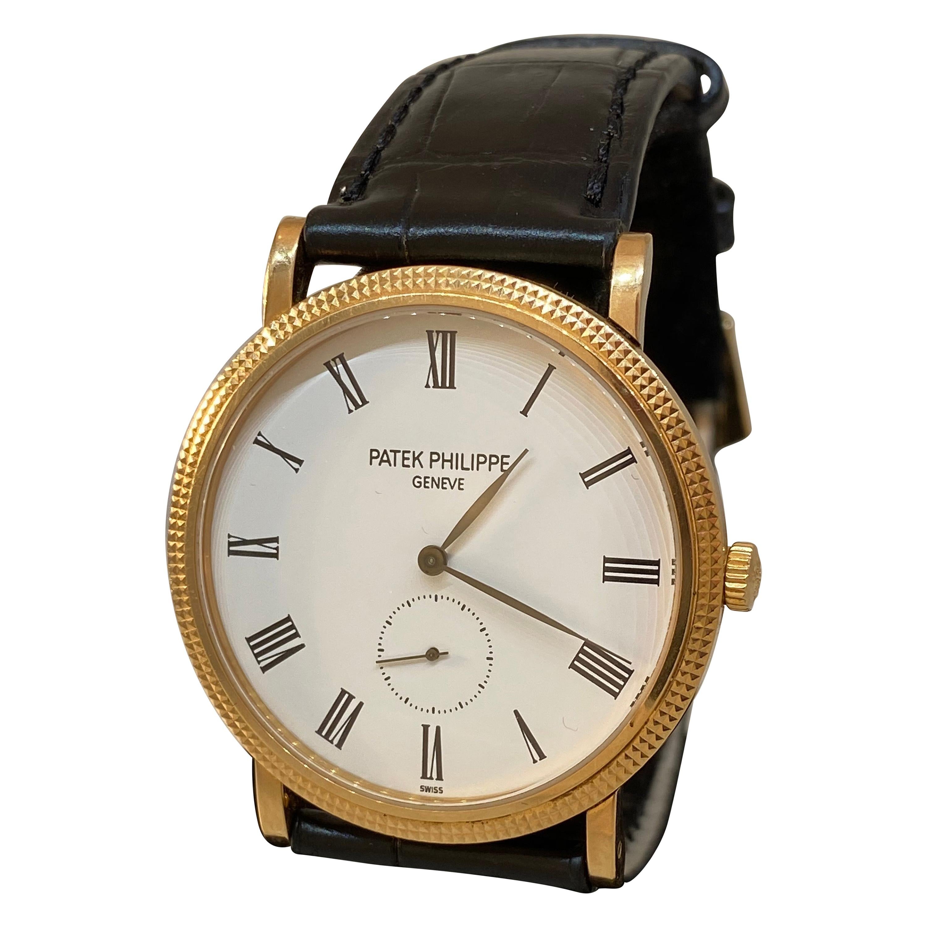 Patek Philippe Calatrava Rose Gold White Dial Leather Band Men's Watch 5119R For Sale