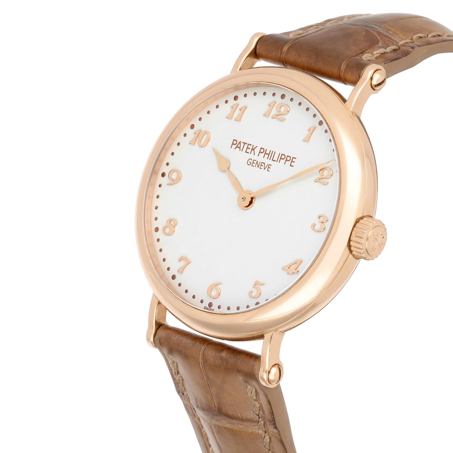 Patek Philippe Calatrava Thin 18kt Rose Gold Automatic Ladies Watch 7200R-001 In Excellent Condition For Sale In New York, NY