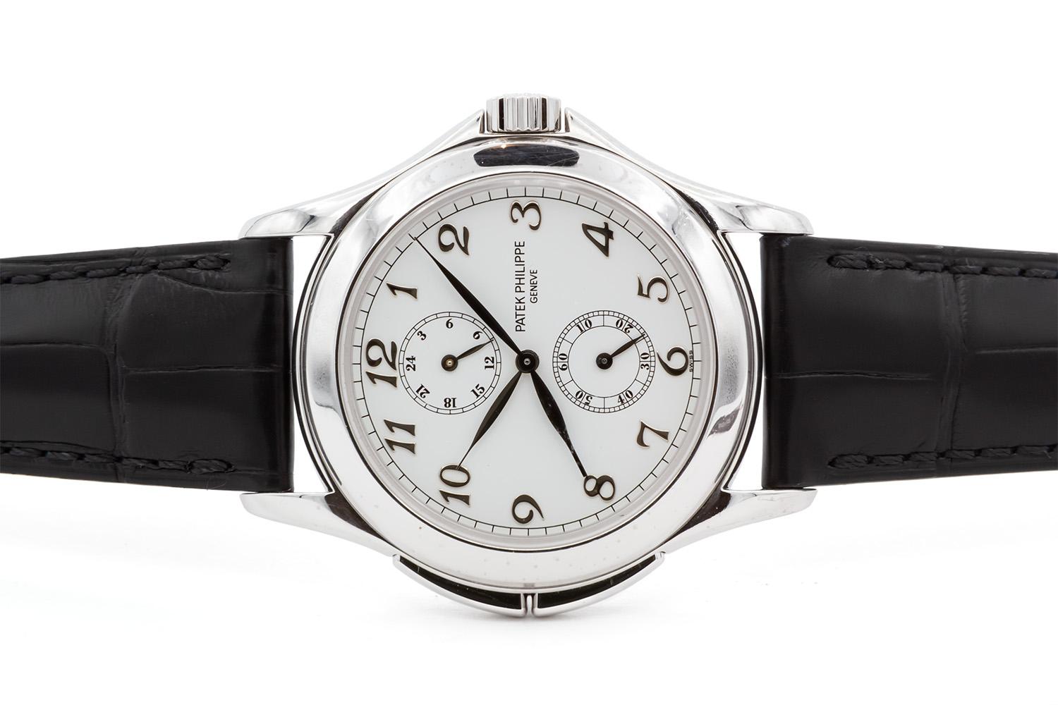We are pleased to offer this Patek Philippe Calatrava Travel Time 5134G which was just serviced by Patek Philippe and comes with 2-years of factory warranty. This stunning and elegant watch features a 37mm 18k white gold case surrounding a white