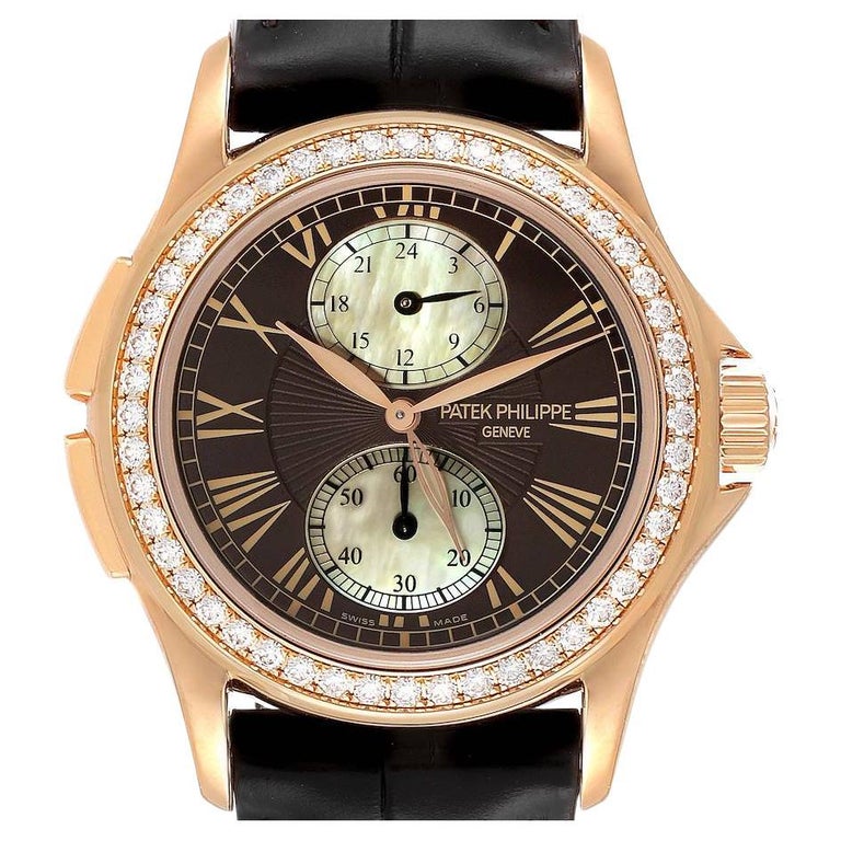 Orologio Patek Philippe Calatrava Travel Time in oro rosa MOP con diamanti  4934 in vendita su 1stDibs