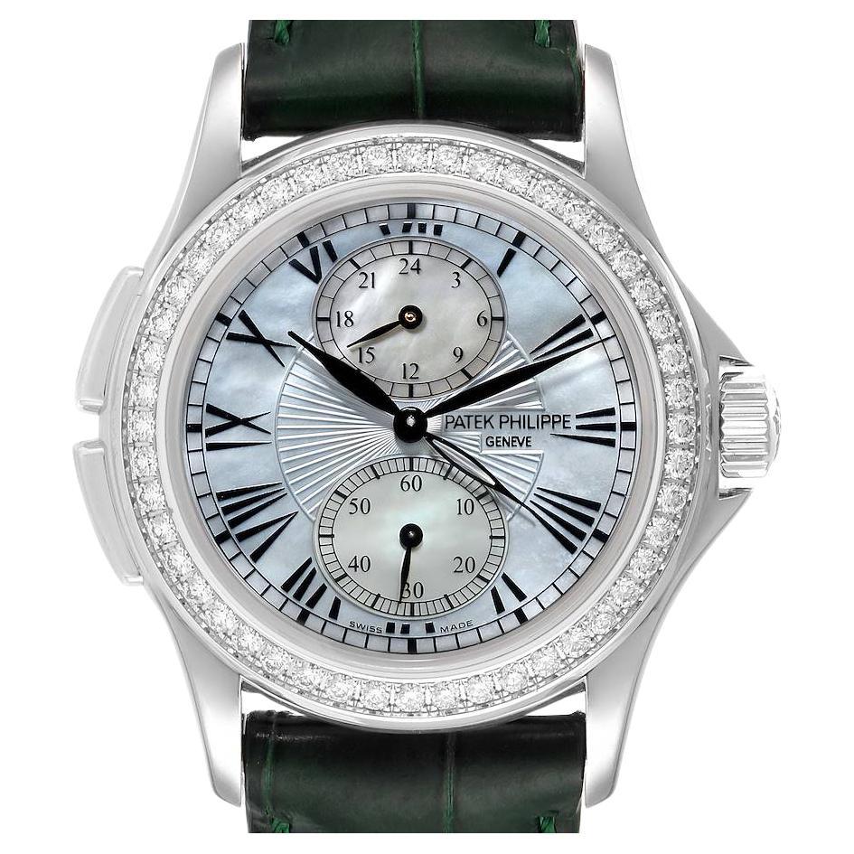 Patek Philippe Calatrava Travel Time White Gold MOP Diamond Watch 4934 Papers