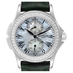 Patek Philippe Calatrava Travel Time White Gold MOP Diamond Watch 4934 Papers