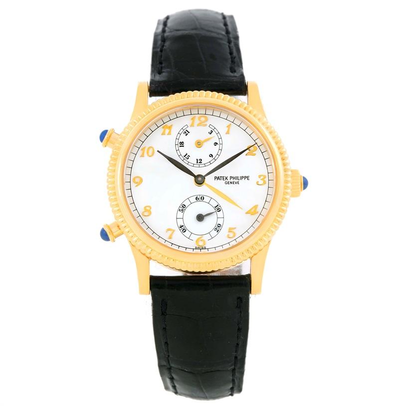 Patek Philippe Calatrava Travel Time Yellow Gold Ladies Watch 4864J Papers im Zustand „Hervorragend“ in Atlanta, GA