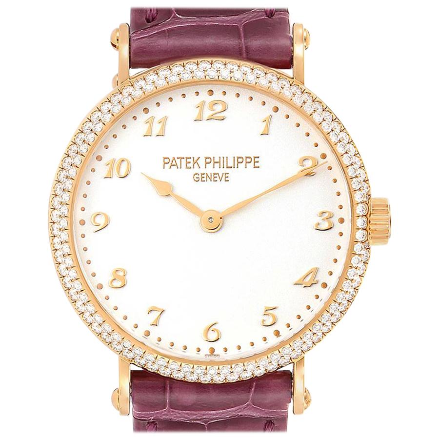 Patek Philippe Calatrava Ultra Thin Rose Gold Diamond Ladies Watch 7200 For Sale