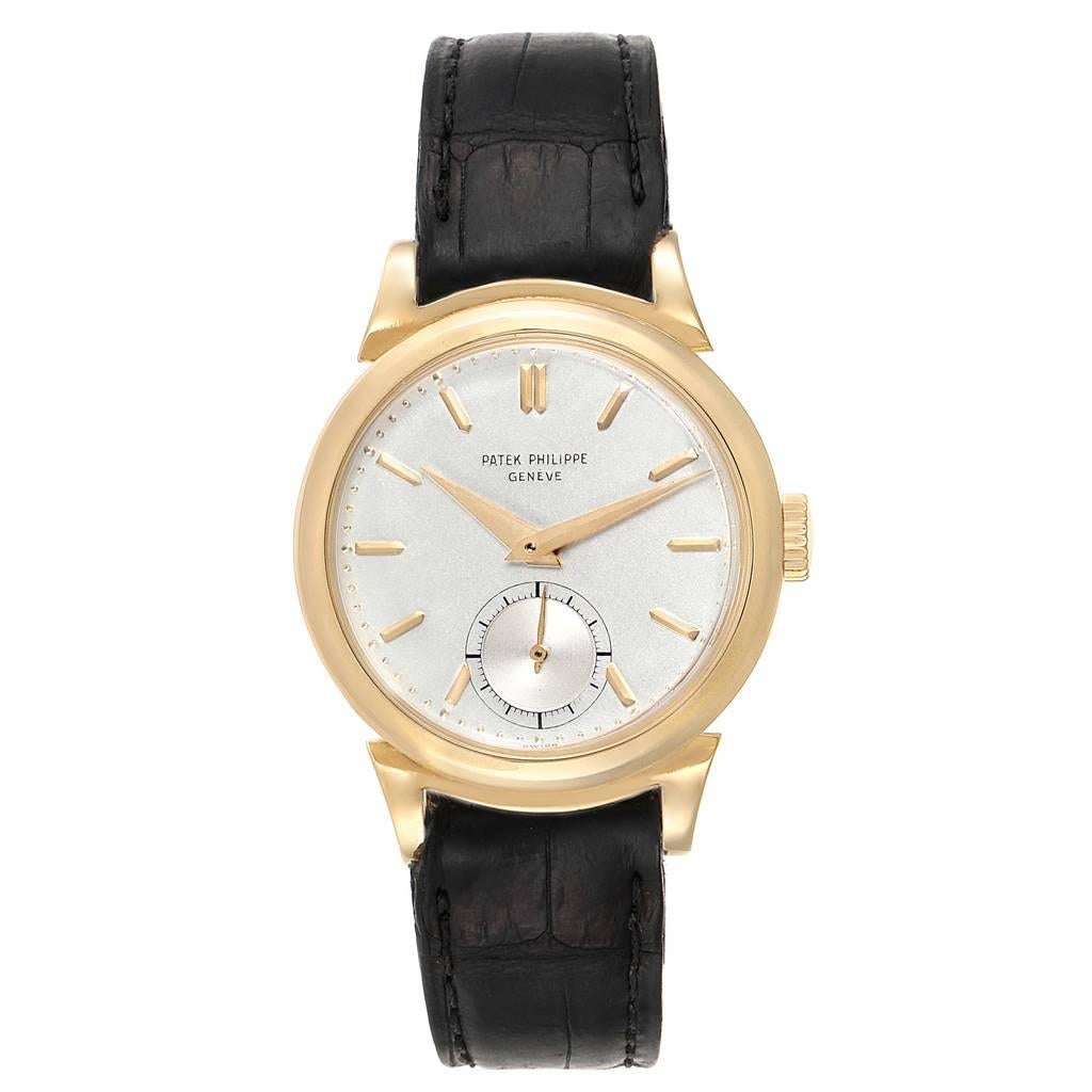 Patek Philippe Calatrava Vintage 18k Yellow Gold Mens Watch 1491. Manual-winding movement. Rhodium-plated, fausses cotes decoration, straight-line lever escapement, cut bimetallic compensation balance, blued steel Breguet balance spring, swan-neck