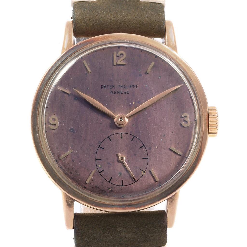 Patek Philippe Calatrava Vintage Rose Gold Tropical Dial Watch 1513 For Sale