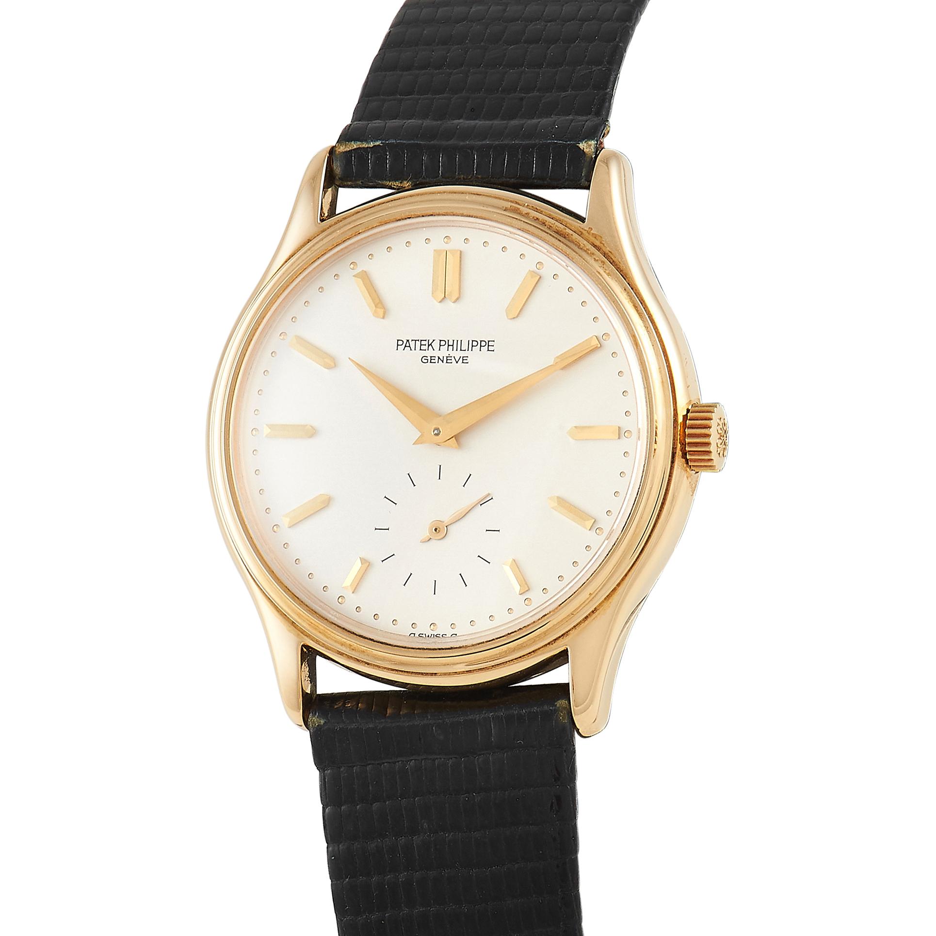 Die Calatrava 3923, das Markenzeichen von Patek, ist nach wie vor ein beliebter Klassiker. Das 32-mm-Gehäuse aus 18 Karat Gelbgold mit abgesetzter konkaver Lünette und hochglanzpolierten Bandanstößen verleiht dieser Uhr ein elegantes und