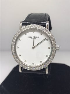 Patek Philippe Calatrava White Gold and Diamond Leather Band Ladies Watch 5000G