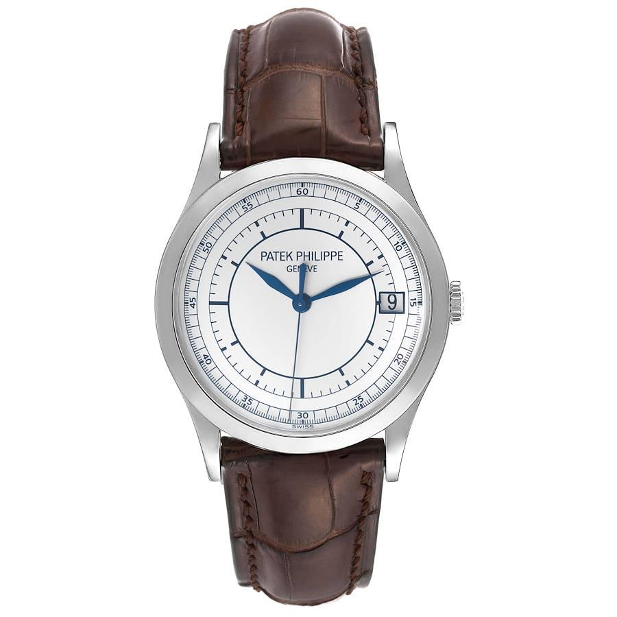 Patek Philippe Calatrava White Gold Automatic Mens Watch 5296. Automatic self-winding movement. Rhodium-plated, fausses cotes decoration,  straight line lever escapement, Gyromax balance adjusted to heat, cold, isochronism and five positions, shock