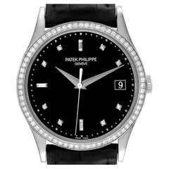 Patek Philippe Calatrava White Gold Black Dial Diamond Watch 5297 Papers
