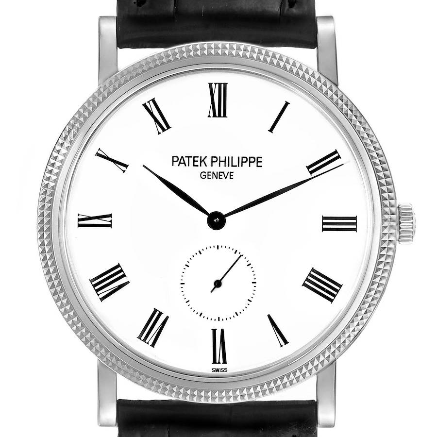 Patek Philippe Calatrava White Gold Black Strap Mens Watch 5119