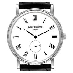 Patek Philippe Calatrava White Gold Black Strap Mens Watch 5119