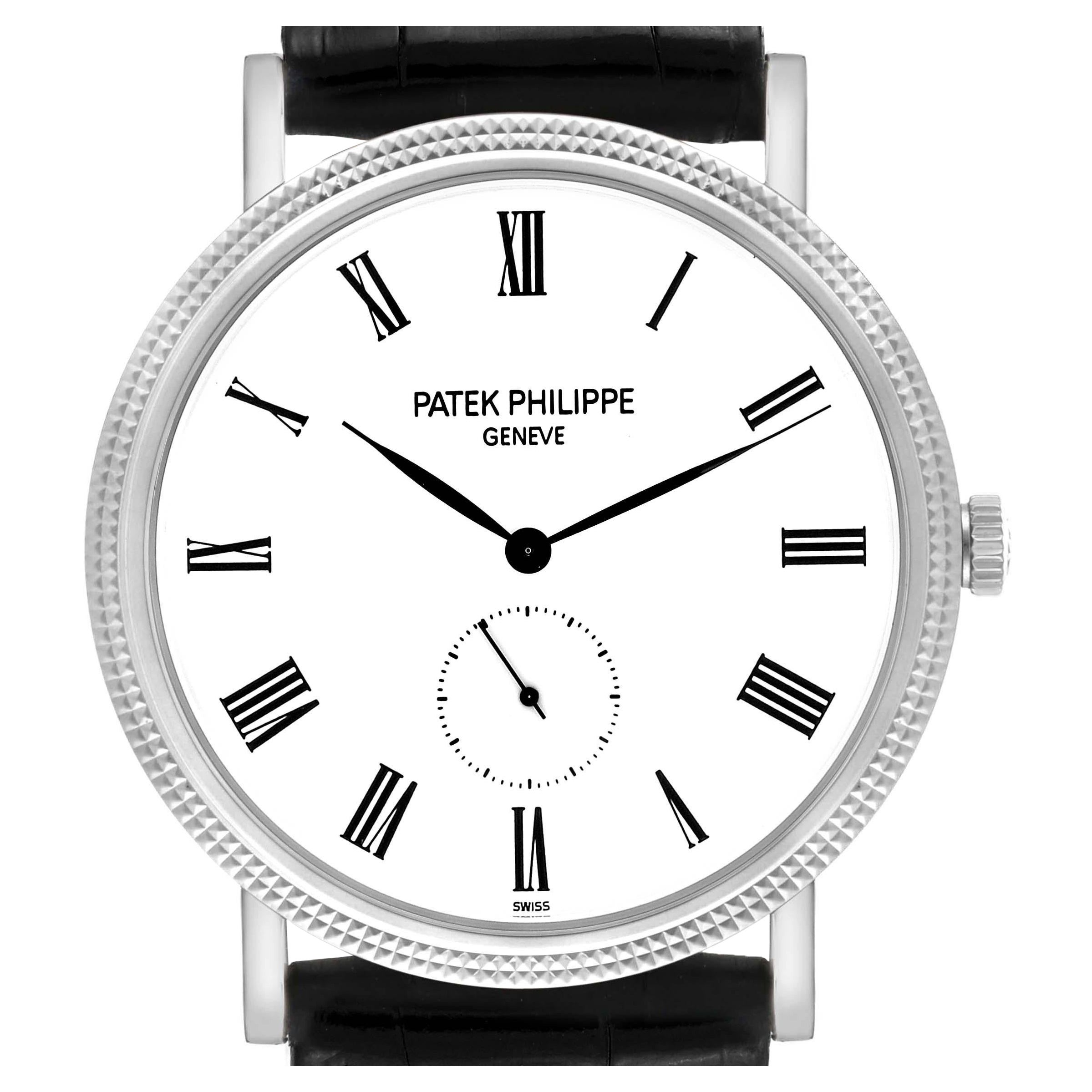 Patek Philippe Calatrava White Gold Black Strap Mens Watch 5119 Papers