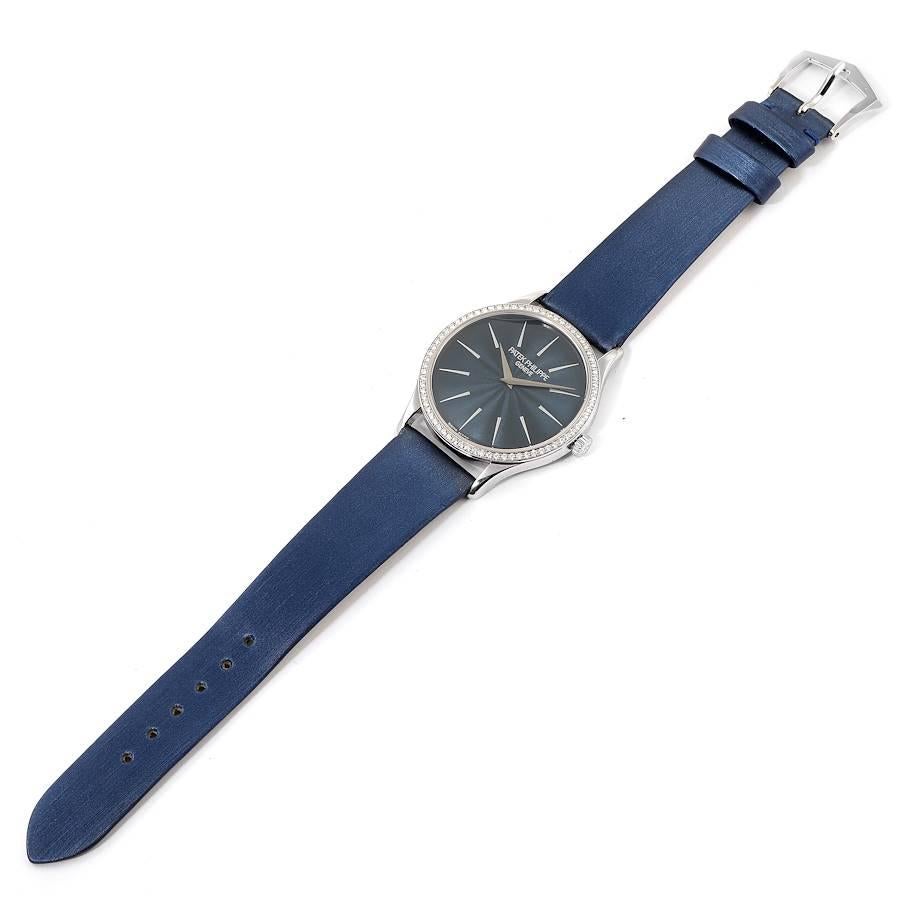 Patek Philippe Calatrava White Gold Blue Dial Diamond Ladies Watch 4896 For Sale 2