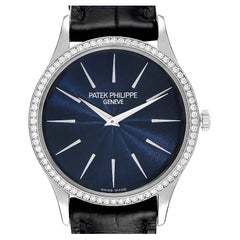 Patek Philippe Calatrava White Gold Blue Dial Diamond Ladies Watch 4896