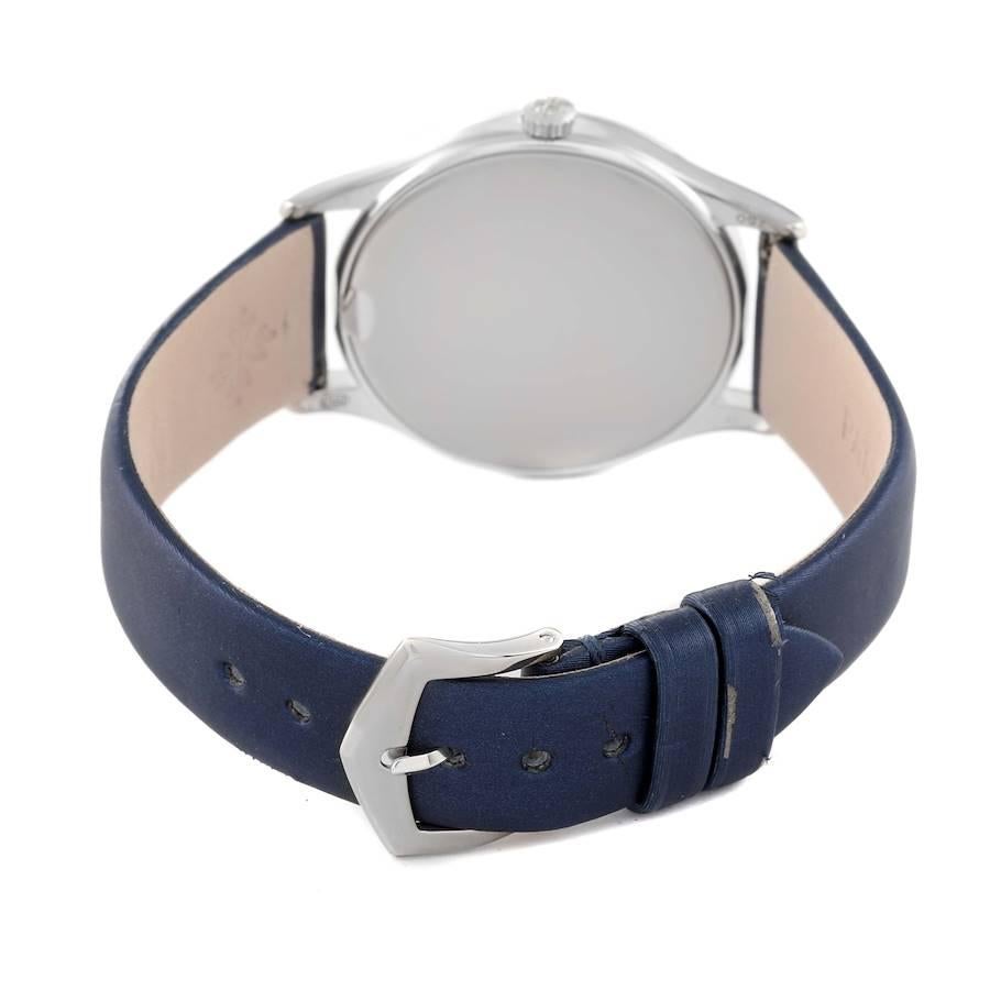 Patek Philippe Calatrava White Gold Blue Dial Diamond Ladies Watch 4896 Papers For Sale 2