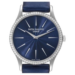 Patek Philippe Calatrava White Gold Blue Dial Diamond Ladies Watch 4896 Papers