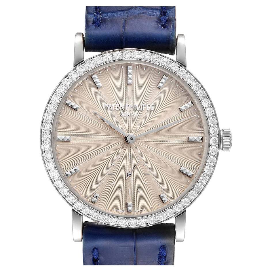 Patek Philippe Calatrava White Gold Cream Dial Diamond Ladies Watch 7120 For Sale