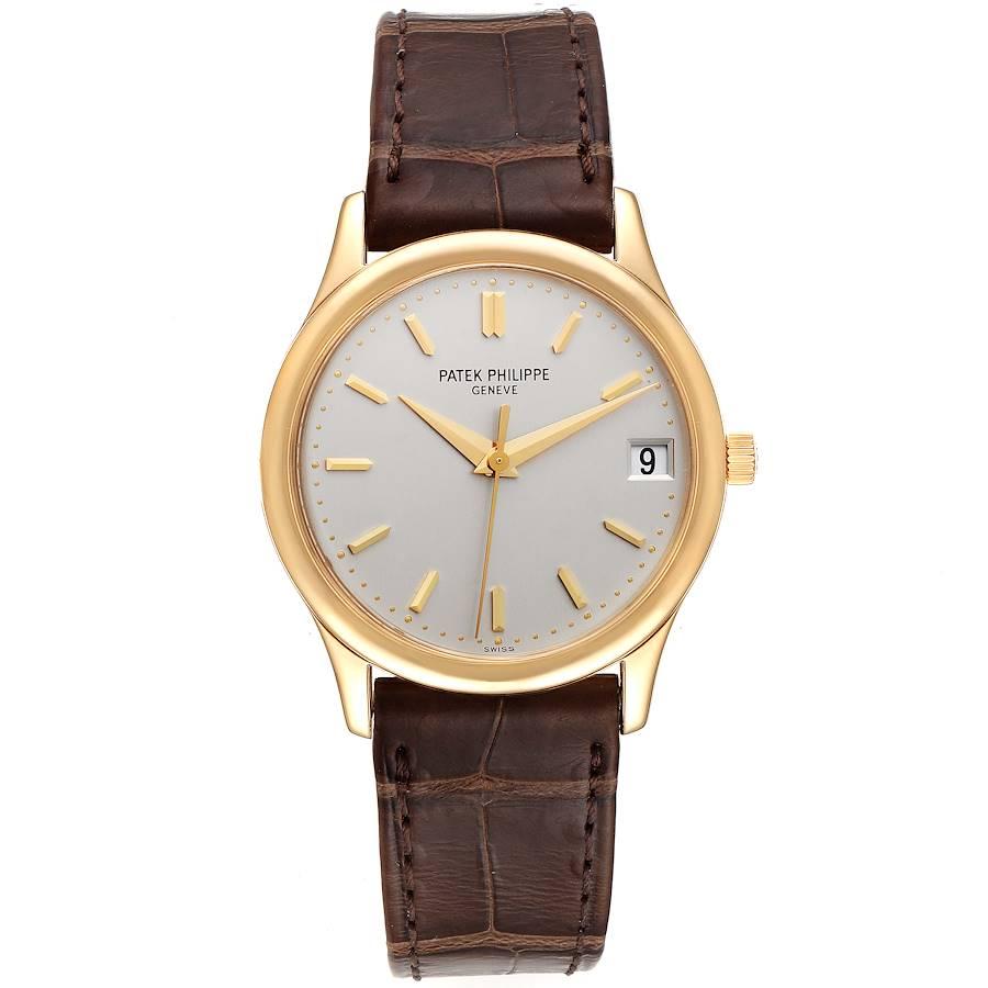 Patek Philippe Calatrava Yellow Gold Automatic Mens Watch 3998 Box Papers. Automatic self-winding movement. Rhodium-plated, fausses cotes decoration, straight-line lever escapement, monometallic balance adjusted to heat, cold, isochronism and 5