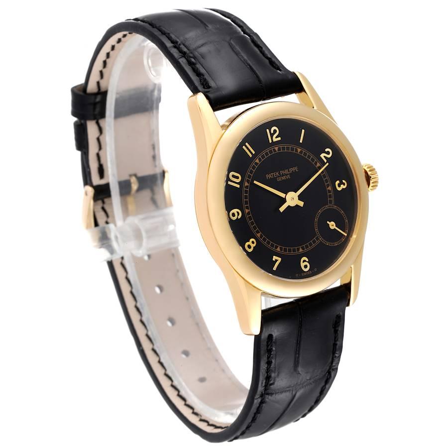 Automatik-Herrenuhr von Patek Philippe Calatrava, Gelbgold, schwarzes Zifferblatt 5000 im Zustand „Hervorragend“ im Angebot in Atlanta, GA