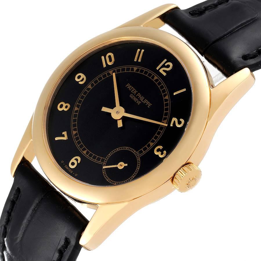Automatik-Herrenuhr von Patek Philippe Calatrava, Gelbgold, schwarzes Zifferblatt 5000 im Angebot 2