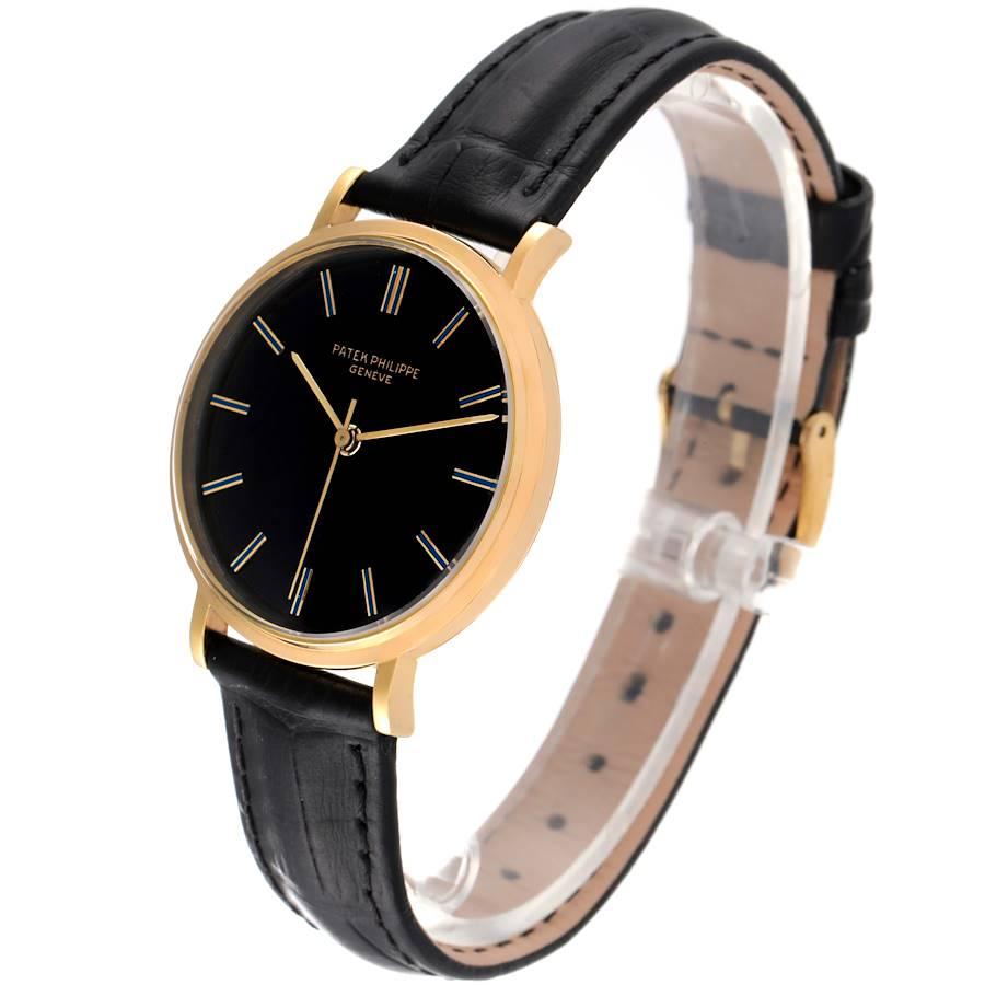 Vintage Herrenuhr 3569 von Patek Philippe Calatrava, Gelbgold, schwarzes Zifferblatt im Angebot 1