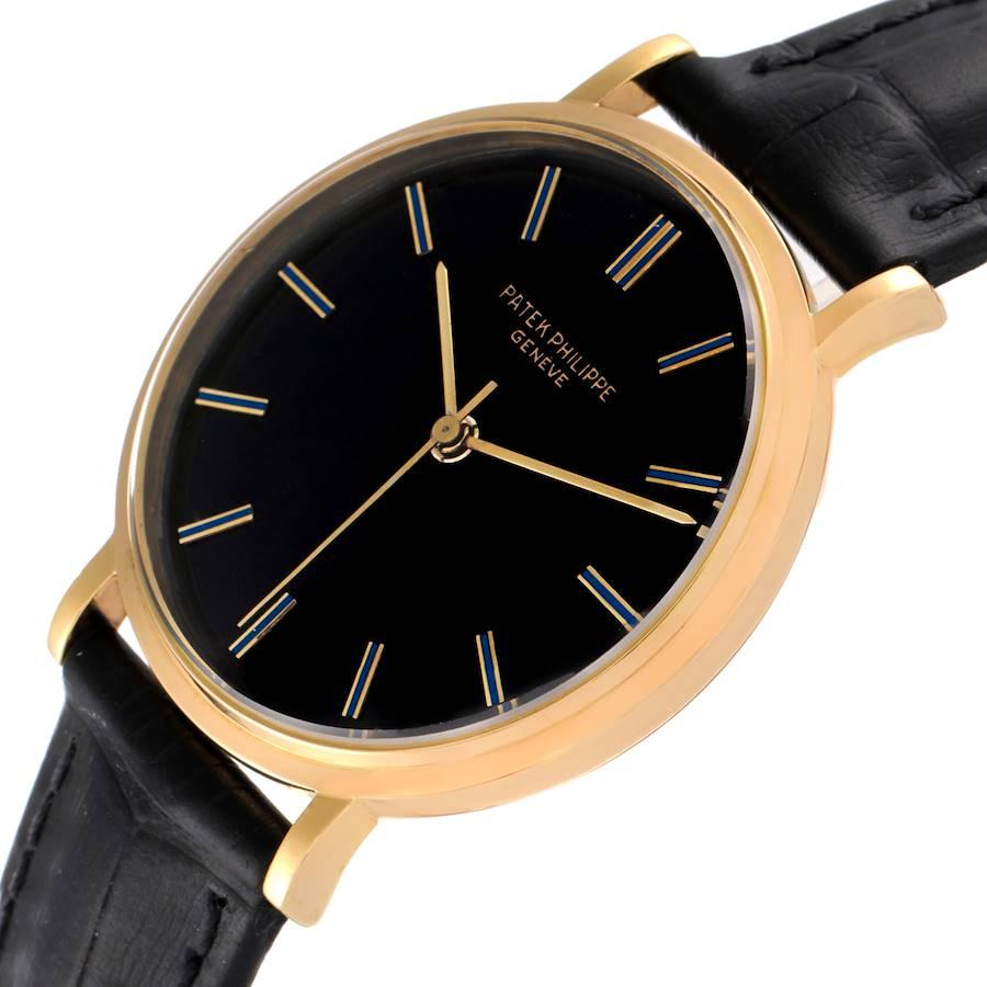 Vintage Herrenuhr 3569 von Patek Philippe Calatrava, Gelbgold, schwarzes Zifferblatt im Angebot 2