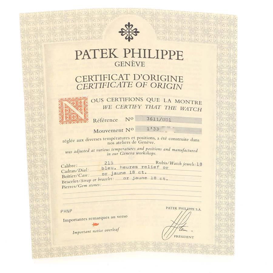 Patek Philippe Calatrava Yellow Gold Blue Dial Vintage Mens Watch 3611 Papers For Sale 3