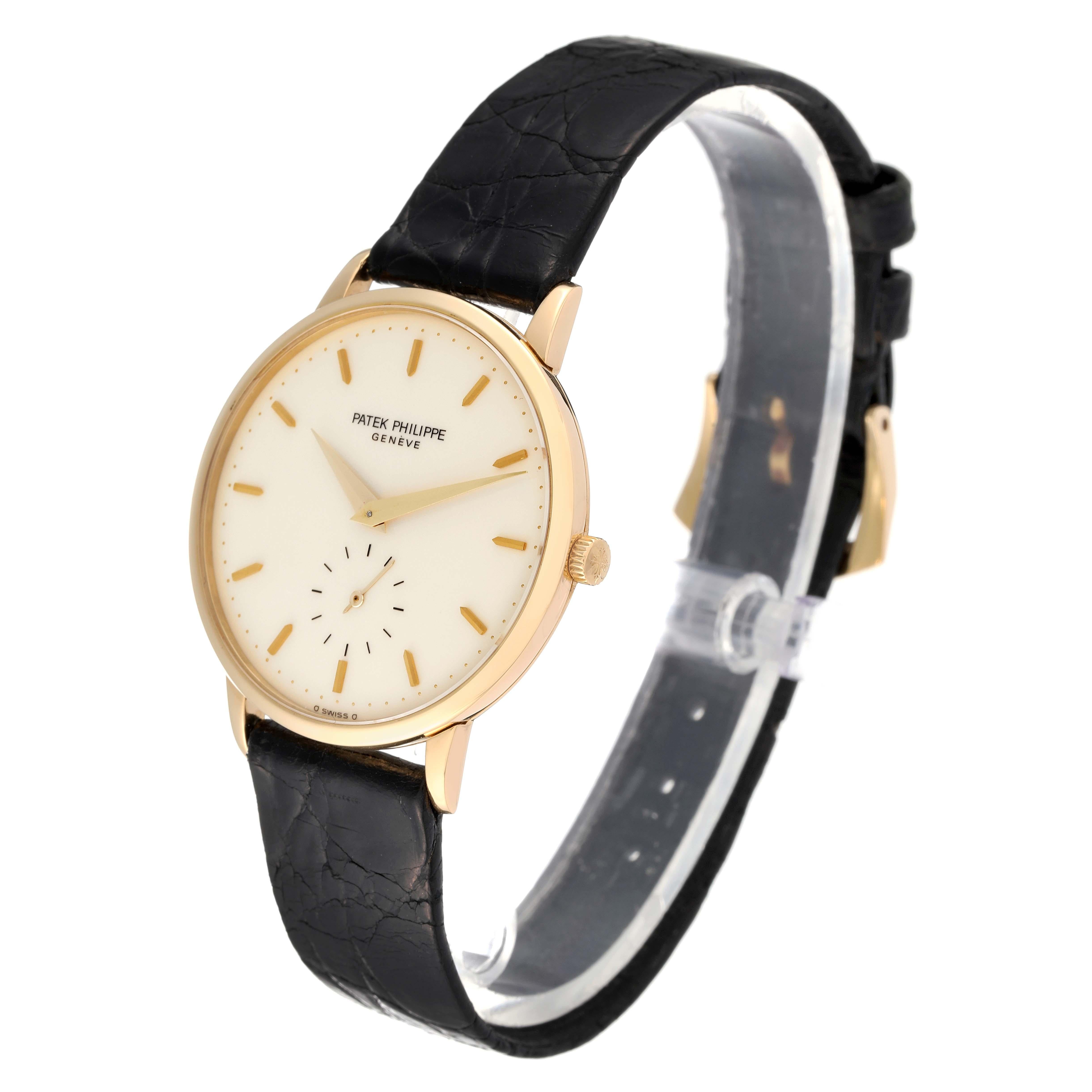  Patek Philippe Calatrava Yellow Gold Ivory Dial Mens Watch 3893 Pouch Papers Pour hommes 