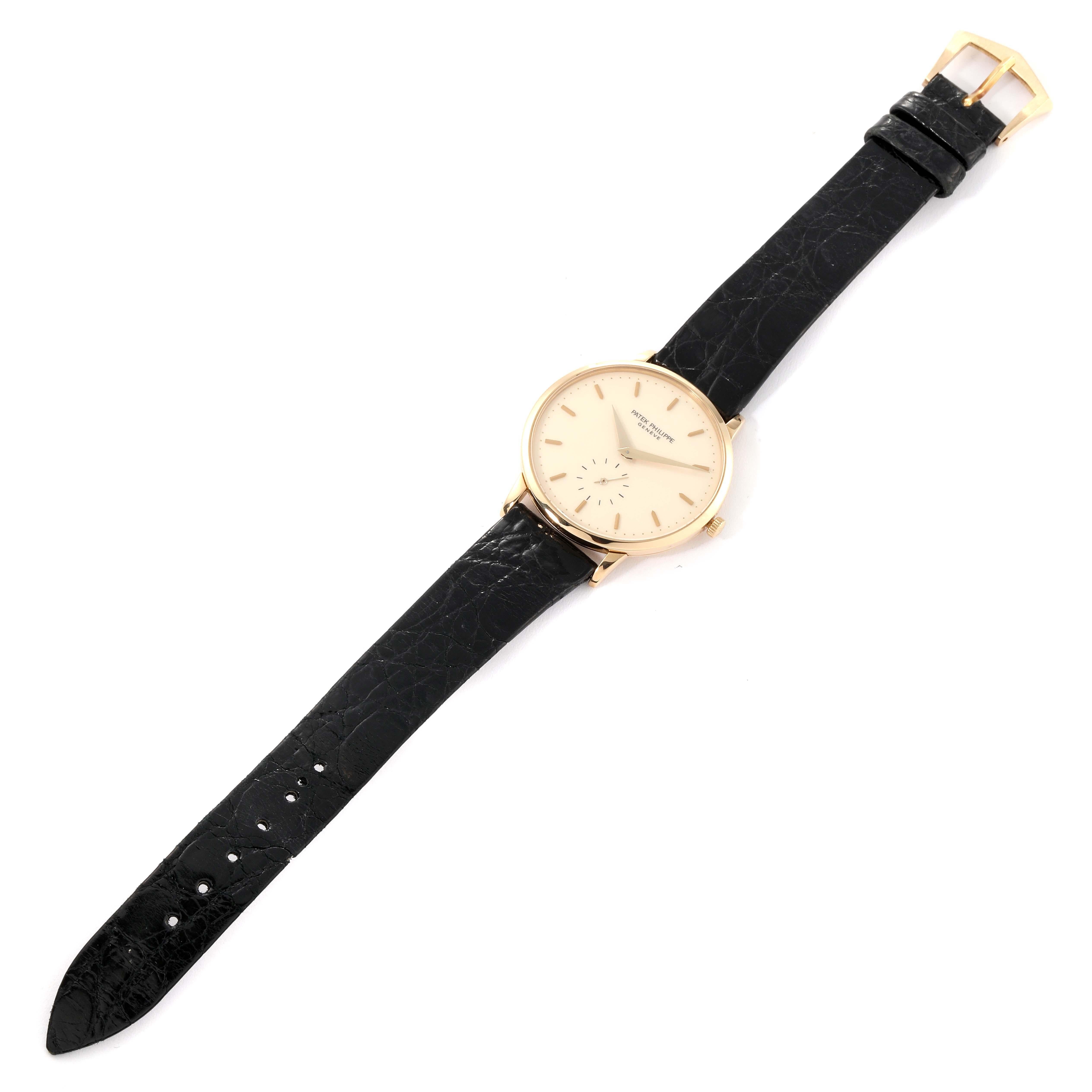 Patek Philippe Calatrava Yellow Gold Ivory Dial Mens Watch 3893 Pouch Papers 5