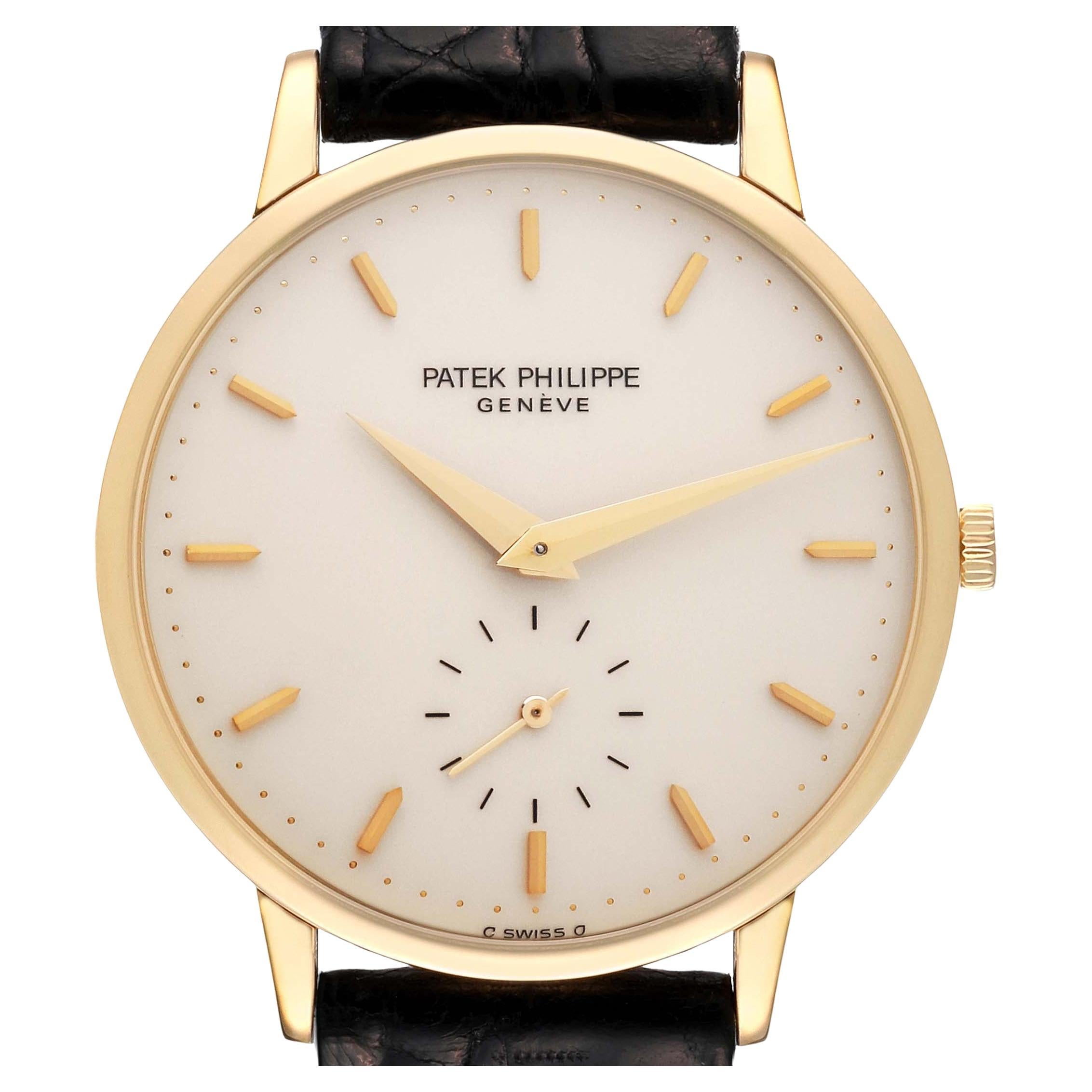 Patek Philippe Calatrava Yellow Gold Ivory Dial Mens Watch 3893 Pouch Papers