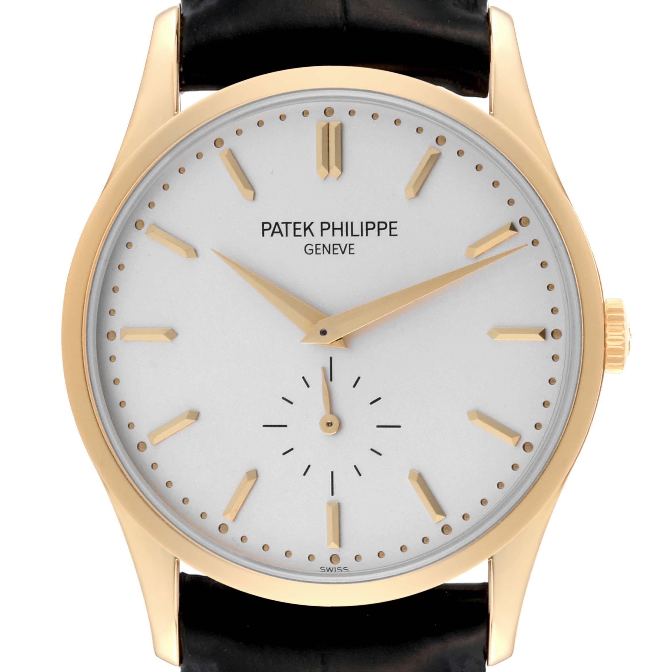 Patek Philippe Calatrava Yellow Gold Silver Dial Mens Watch 5196 In Excellent Condition For Sale In Atlanta, GA