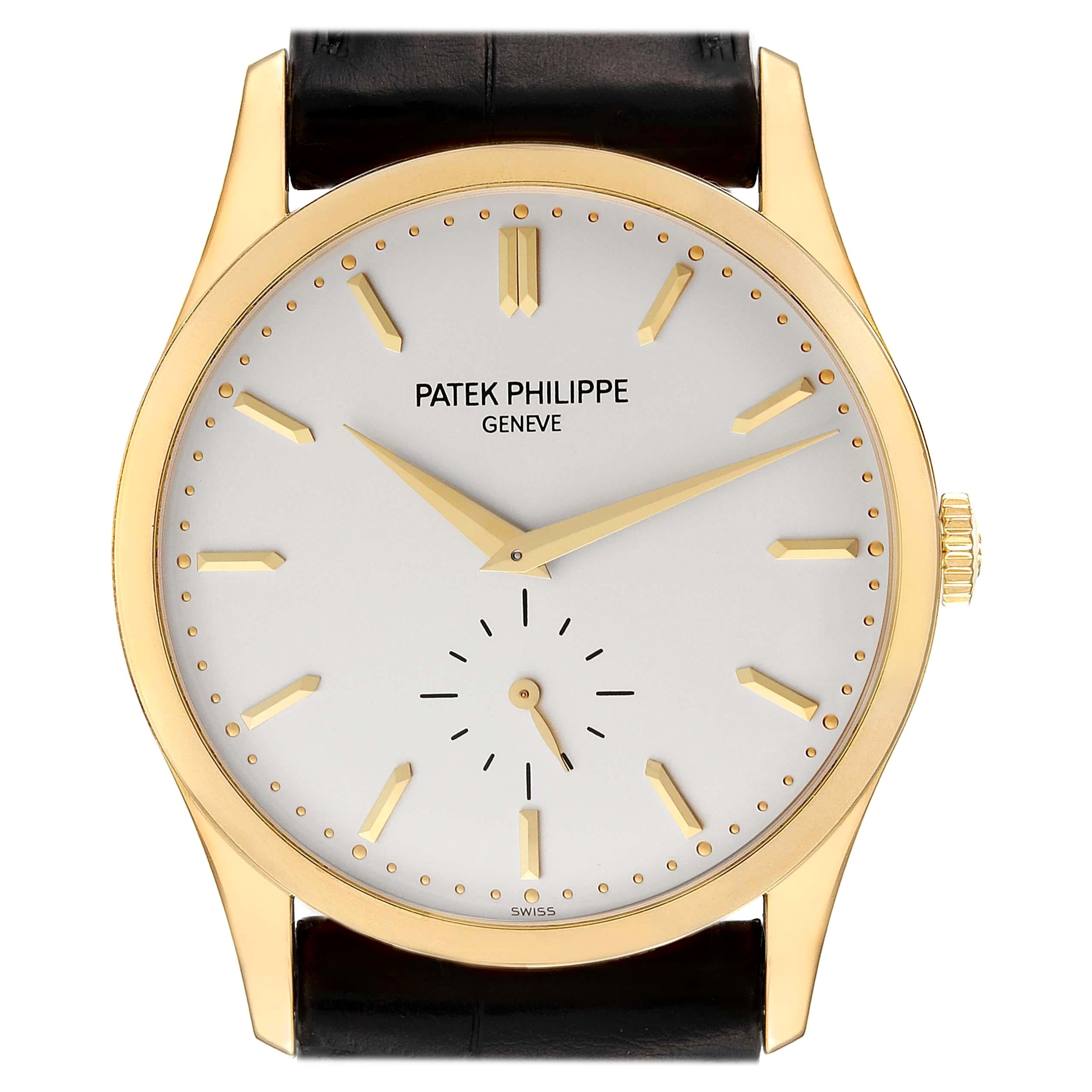 Patek Philippe Calatrava Yellow Gold Silver Dial Mens Watch 5196