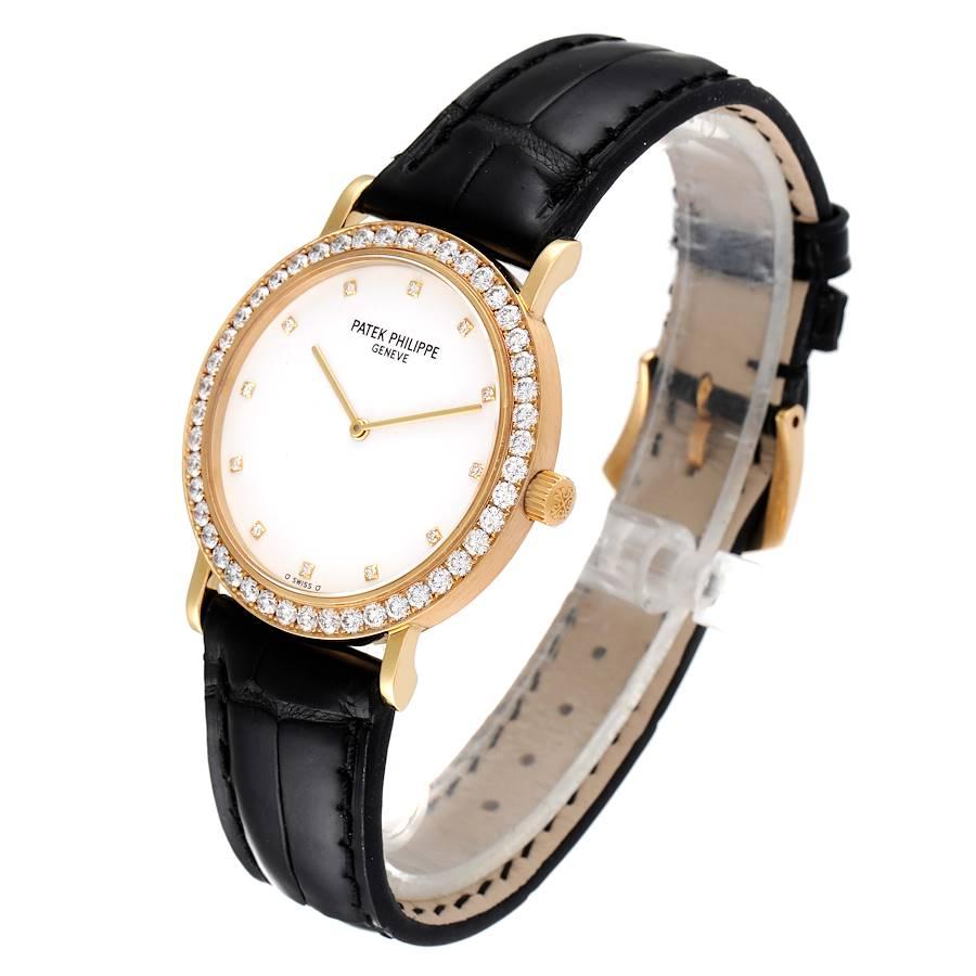 Patek Philippe Calatrava Diamantuhr 5006 Papiere aus Gelbgold mit weißem Zifferblatt und weißem Zifferblatt Herren