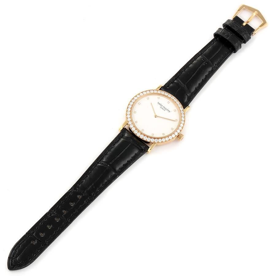 Patek Philippe Calatrava Diamantuhr 5006 Papiere aus Gelbgold mit weißem Zifferblatt und weißem Zifferblatt 5