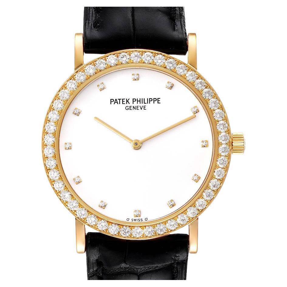 Patek Philippe Calatrava Yellow Gold White Dial Diamond Watch 5006 Papers