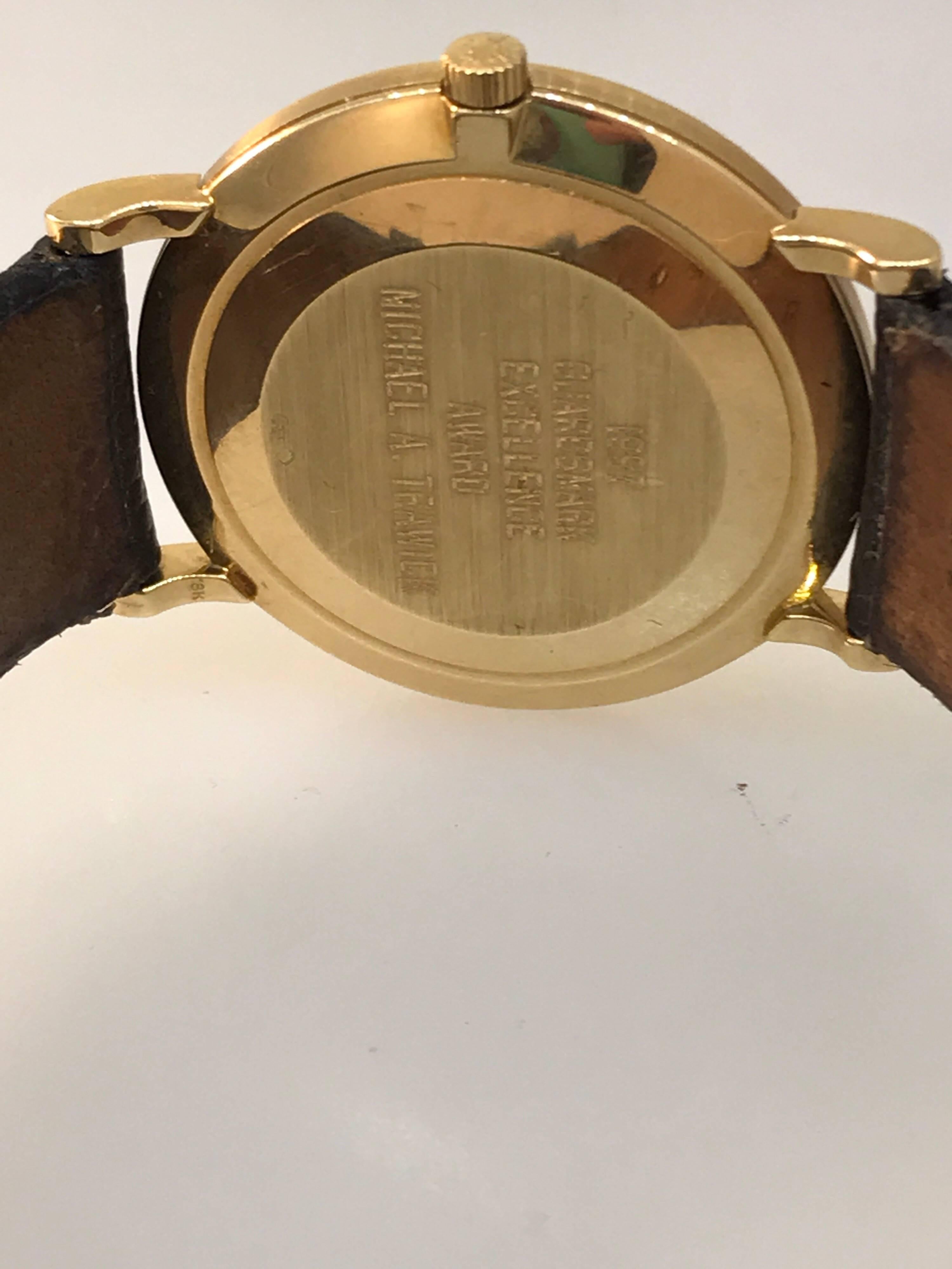Patek Philippe Calatrava Yellow Gold White Dial Leather Band Men's Watch 3119J In Excellent Condition For Sale In New York, NY