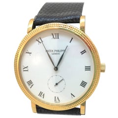 Patek Philippe Calatrava Yellow Gold White Dial Leather Band Men's Watch 3119J