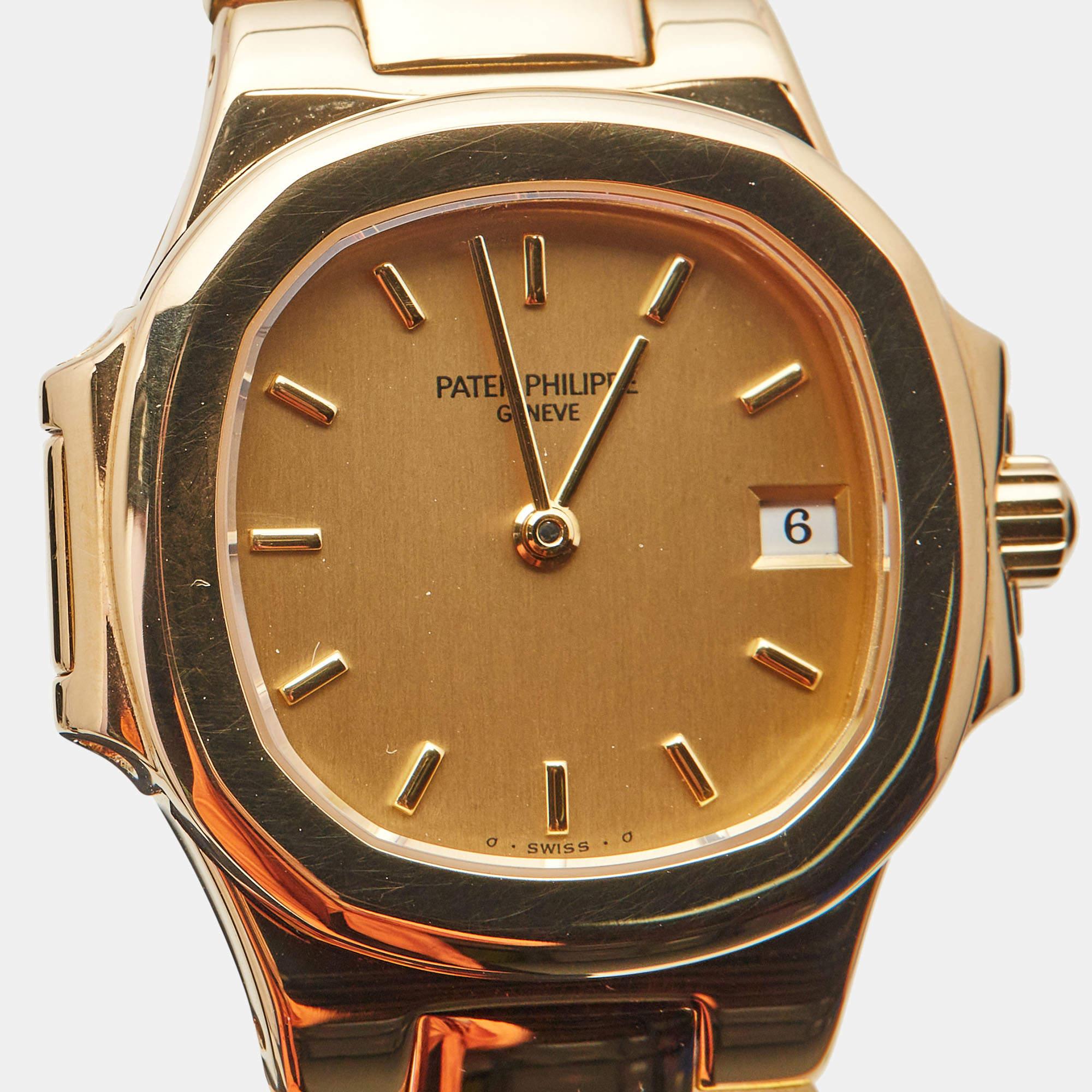 Patek Philippe Champagne 18k Yellow Gold Nautilus Women's Wristwatch 27 mm 3