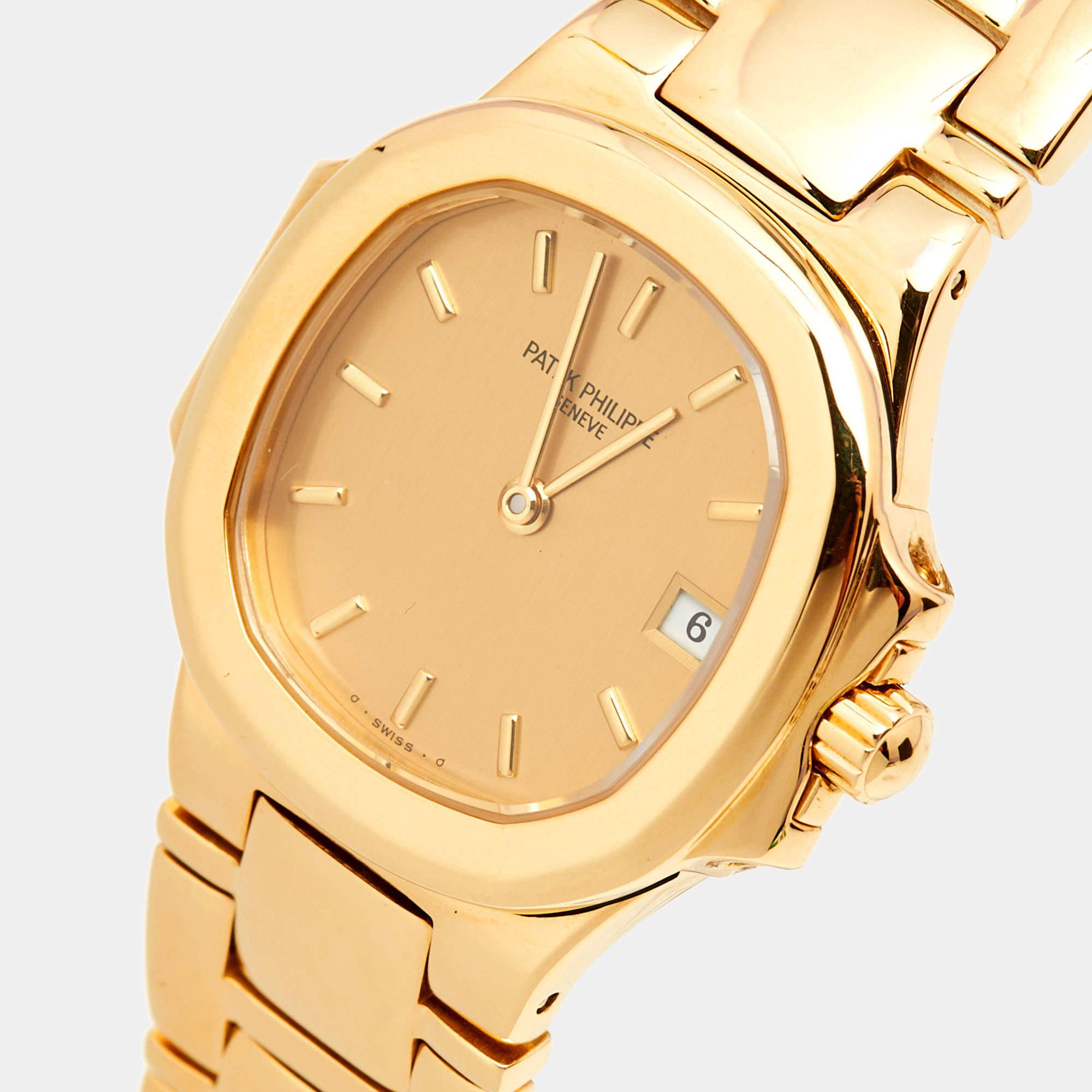 Patek Philippe Champagne 18k Yellow Gold Nautilus Women's Wristwatch 27 mm 2