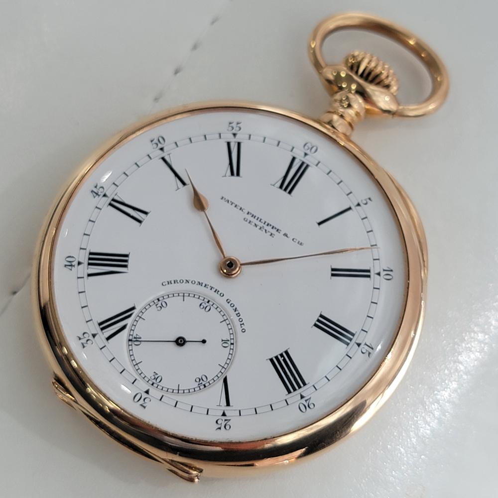 Patek Philippe Chronometro Gondolo 18k Gold Pocket Watch 1910s w Box RA184 In Excellent Condition In Beverly Hills, CA