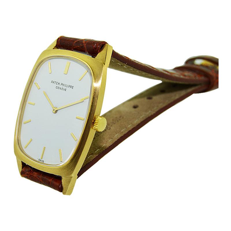 Women's or Men's Patek Philippe & Cie 18 Karat Yellow Gold Tonneau Shaped Wrist Watch, circa 1975