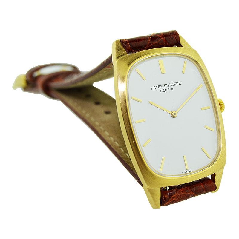 Patek Philippe & Cie 18 Karat Yellow Gold Tonneau Shaped Wrist Watch, circa 1975 3