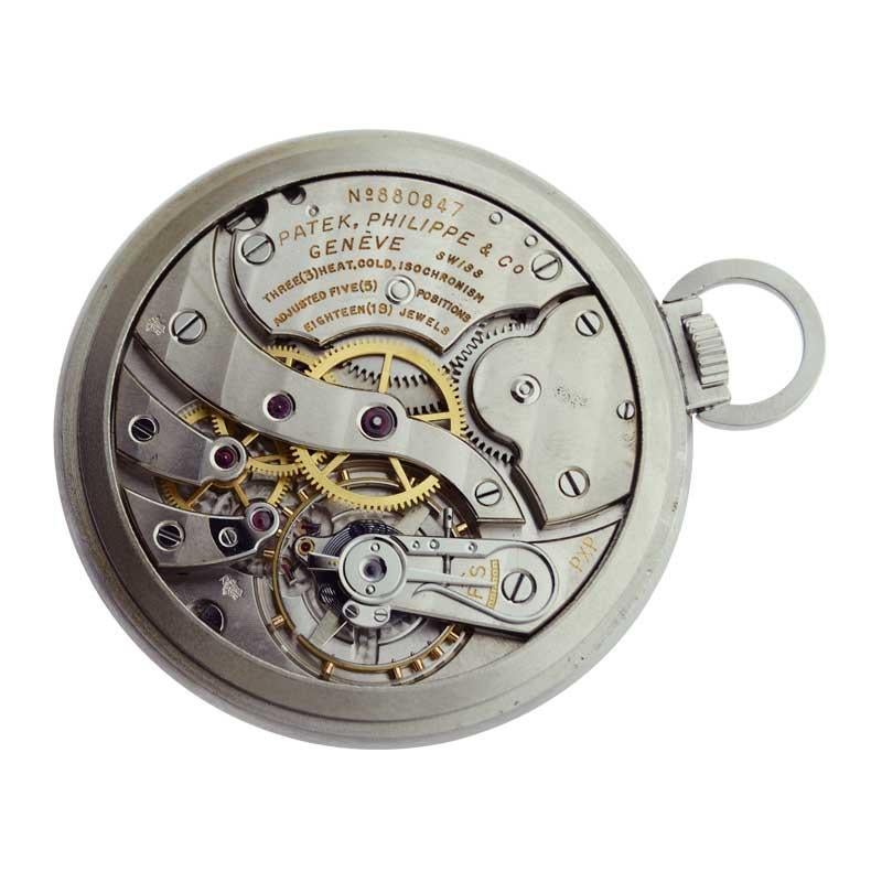 Patek Philippe & Cie. Steel Art Deco Open Faced Pocket Watch, circa 1940s 2
