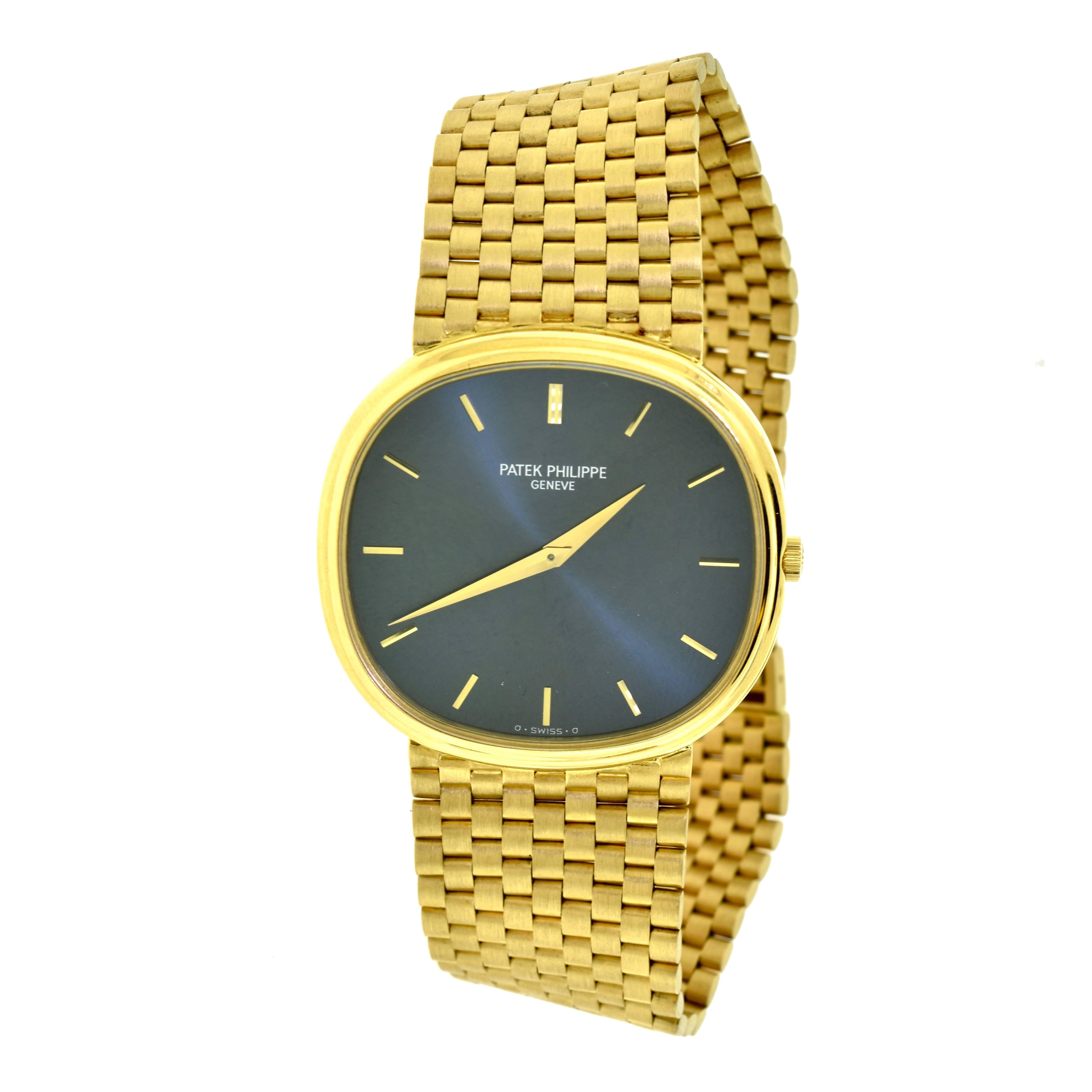 Patek Philippe Classic Ellipse 3879/2J 18 Karat Gold Blue Dial Watch, Papers For Sale