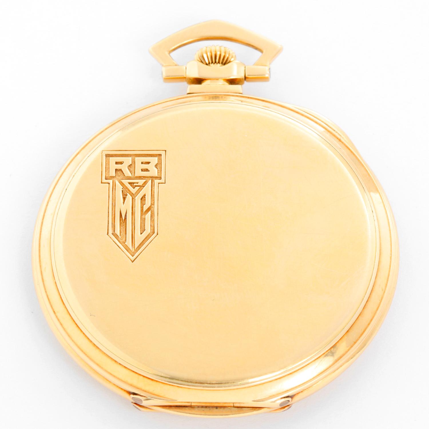 Patek Philippe & Co. 18K Gold Art Deco Open Face Pocket Watch - Manual movement. 18K Yellow Gold case ( 44 mm ) Inside case back engraving 