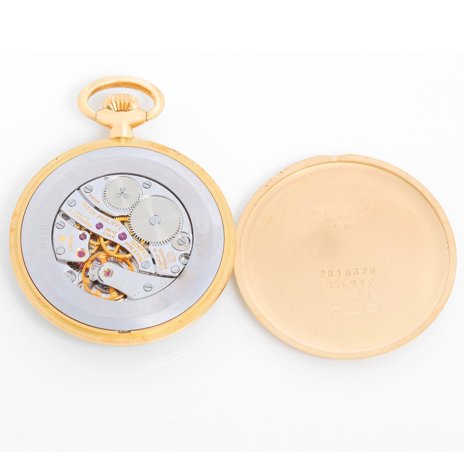 Patek Philippe & Co. 18k Gold Open Face Pendant Pocket Watch Ref. 917 In Excellent Condition In Dallas, TX